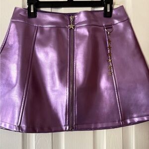 Purple Metallic Faux Leather Mini Skirt
